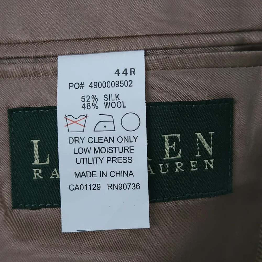 Lauren Ralph Lauren Silk Wool Blazer 44R Camel Tan Herringbone Old Money‎